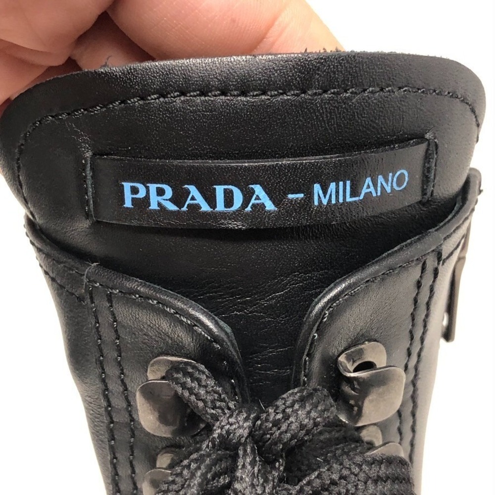 Prada Calzature Donna Soft Calf Combat Boots Womens 38.5 8 Black Leather Y2K - Picture 7 of 16